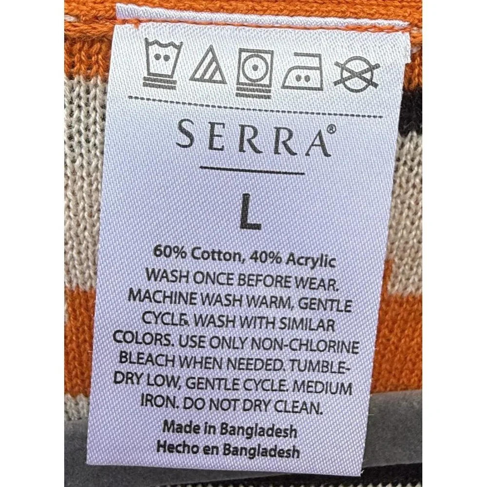 Serra Women Aztec Open Front Cardigan Sweater L Orange & Black Pockets Southwest - Picture 4 of 5